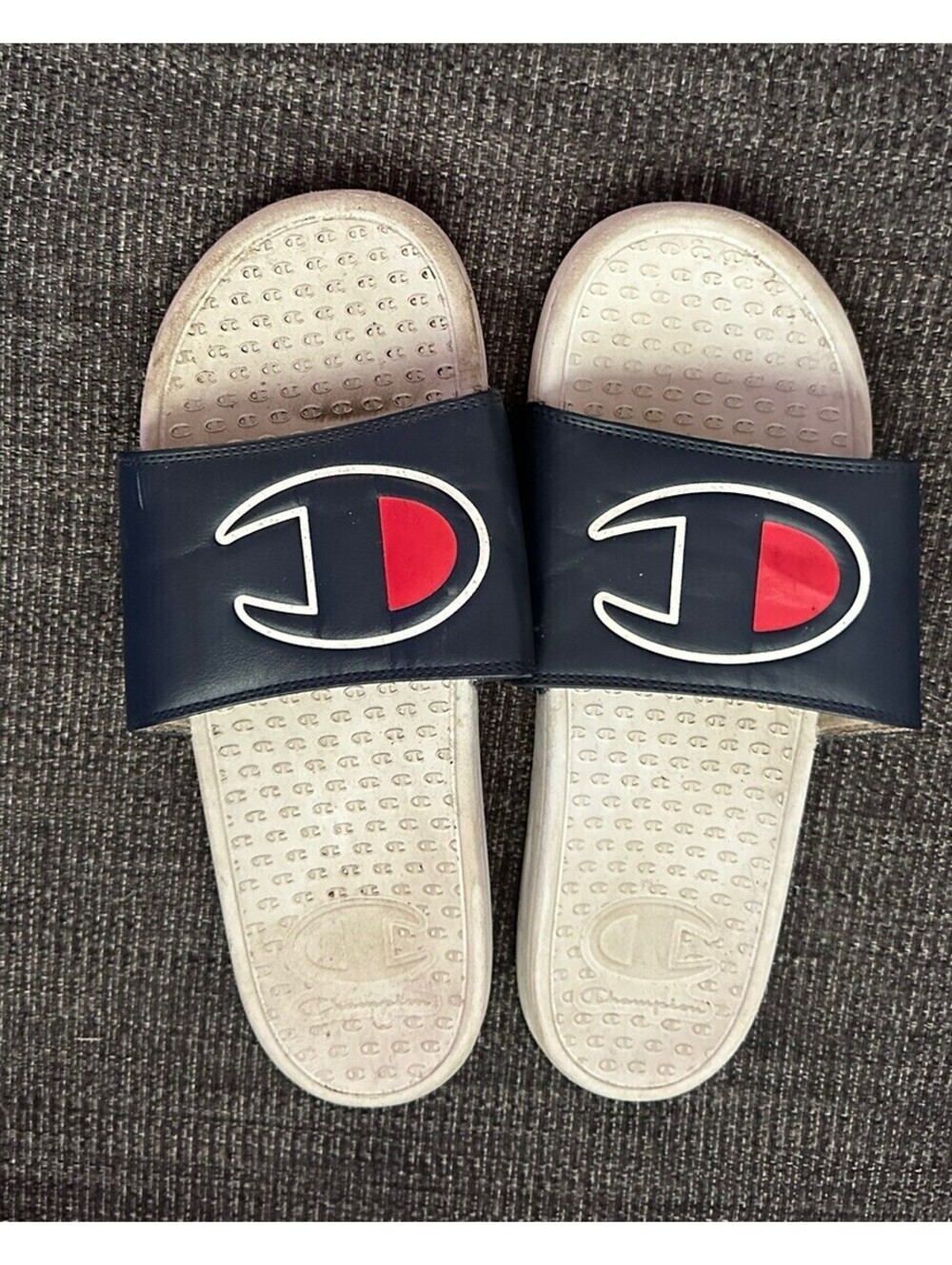 Champion Slide Sandal Men Size 12 Blue Red Big C Logo Comfy Champ Good Condition